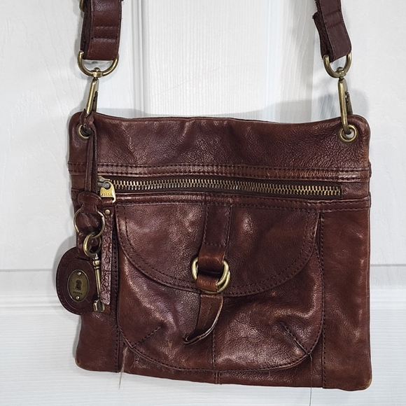 Fossil women's dark brown leather crossbody bag purse - Picture 1 of 16